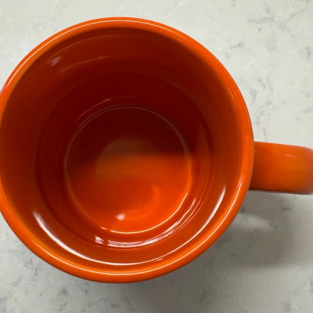 Crate&Barrel Halloween Orange Mug with Black Pumpkin Design